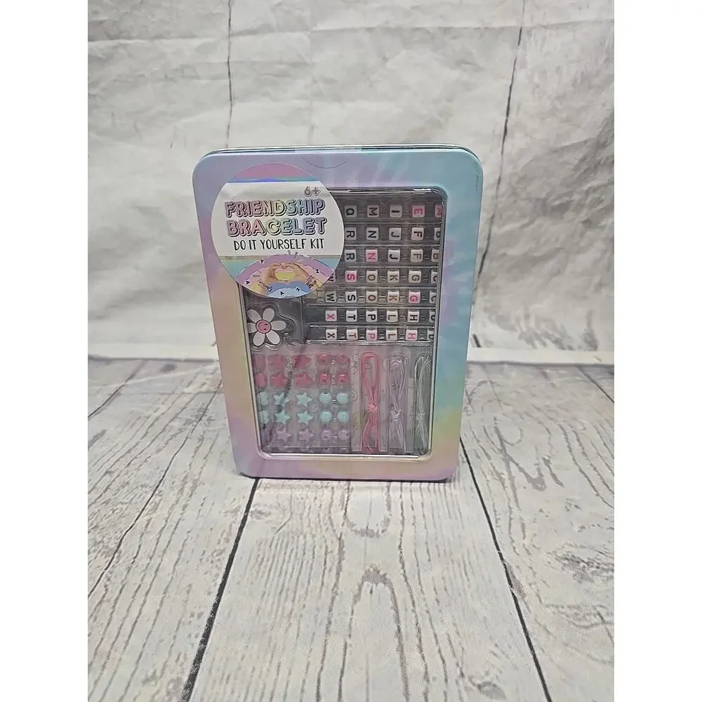 Friendship Bracelet DIY Kit w/ Alphabet Beads & Strings Tin Set Ages 6+